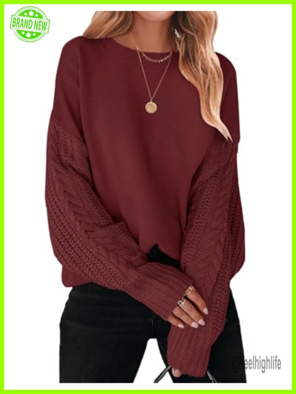 Cable Knit Oversized Tunic Sweater Drop Shoulder Long Sleeve Pullover